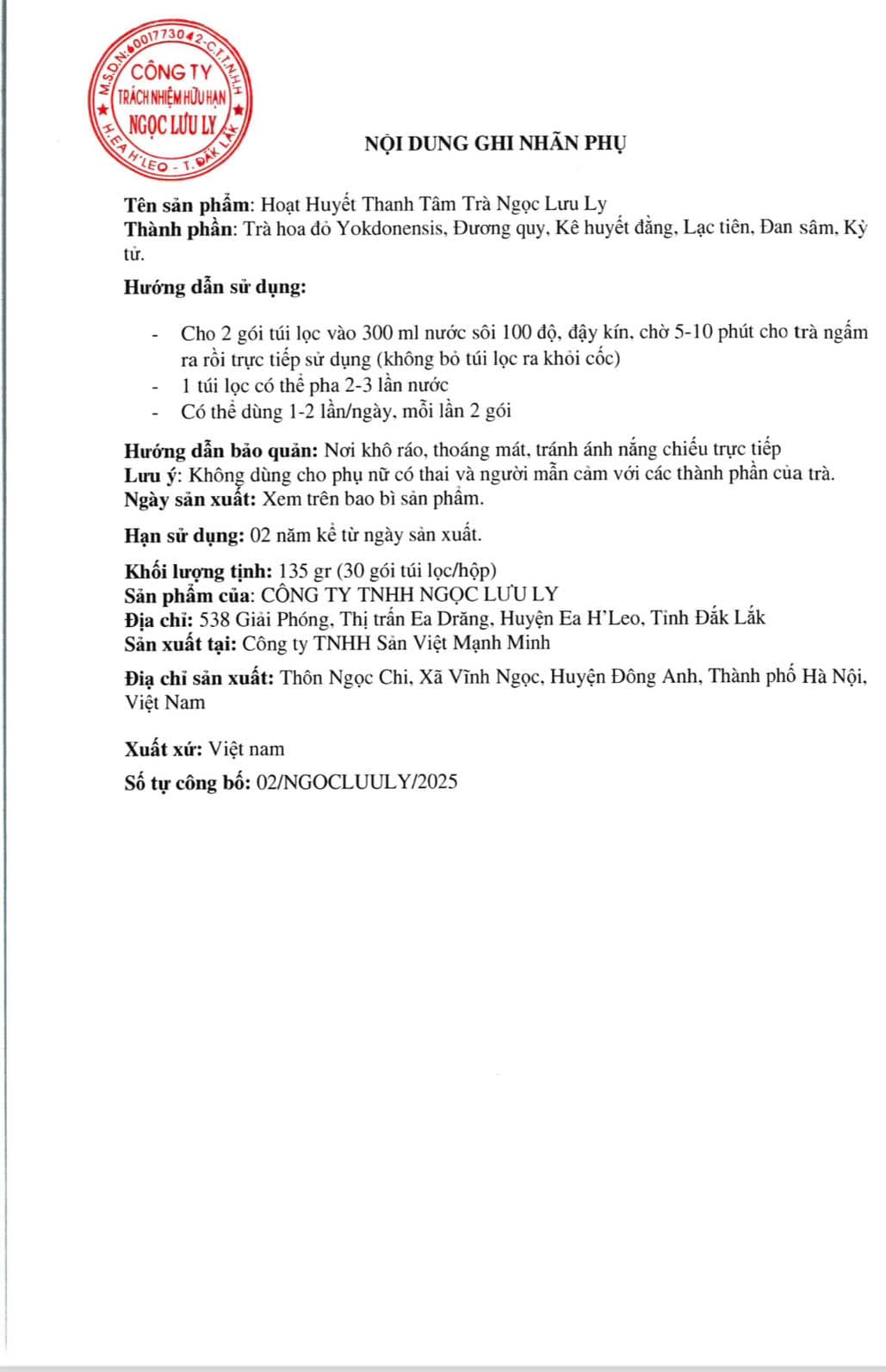 HOẠT HUYẾT THANH TÂM TRÀ NGỌC LƯU LY - 2